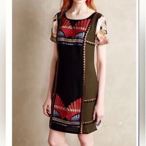 Women’s Anthropologie RANNA GILL Fanned Vingette Shift Mini Dress- Size 10